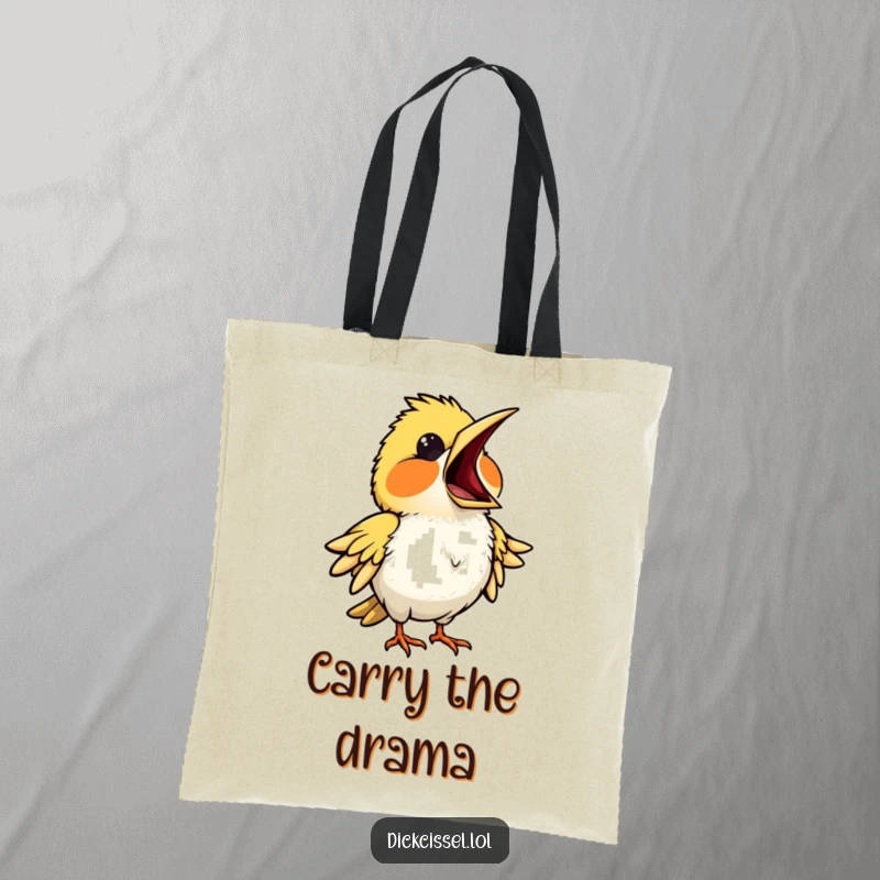 Funny tote bag featuring a bird in mid-opera performance, beak open wide, ready to captivate. Musical accessory.