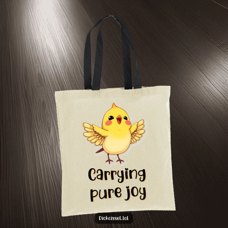 Funny Dickcissel Bird Tote Bag: A cheerful dickcissel bird with spread wings looking up joyfully, perfect for everyday use.