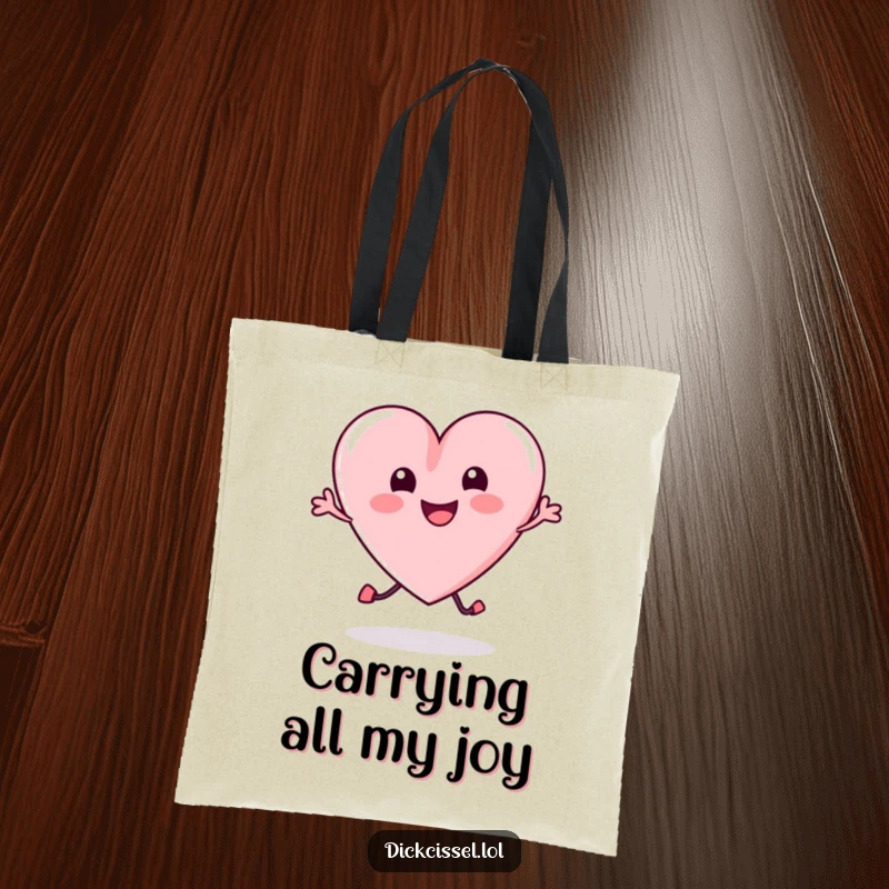 Funny Tote Bag designed with a charming, bouncing candy heart, symbolizing joy and adding a sweet touch to your errands.