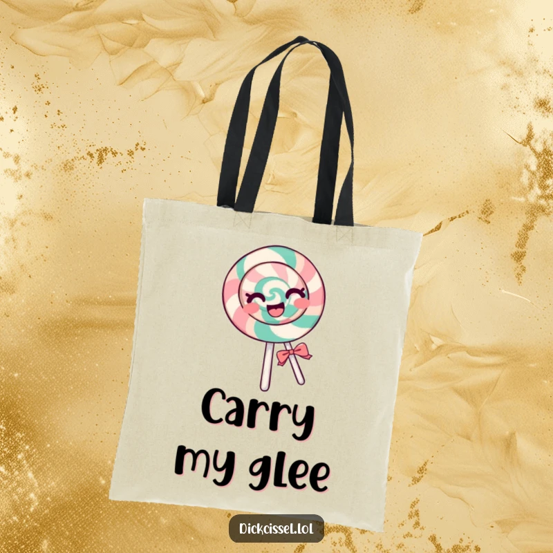 Funny lollipop tote bag featuring a cheerful lollipop spinning around with pure glee, ideal for carrying essentials with a fun attitude.