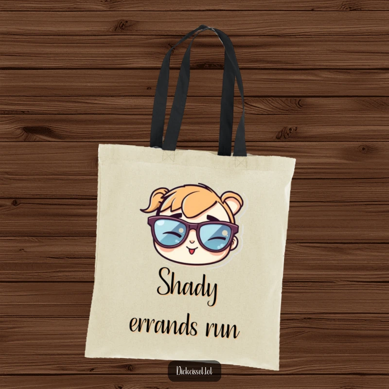 Funny tote bag graphic of a sticker featuring cool sunglasses winking cheekily, perfect for stylish everyday use.