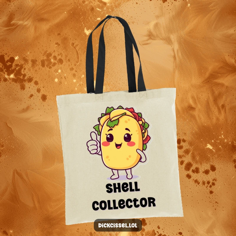 Funny tote bag showcasing a cheerful taco with a surprised thumbs up, practical and humorous for screen readers.